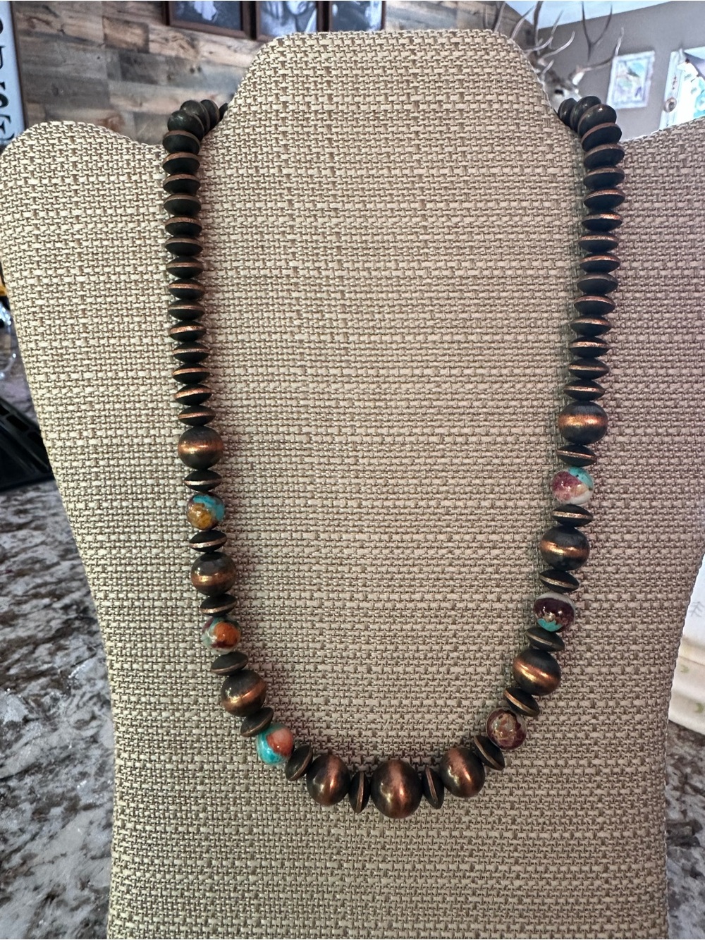 Copper Bead Statement Necklace with Turquoise Spiny Oyster beading